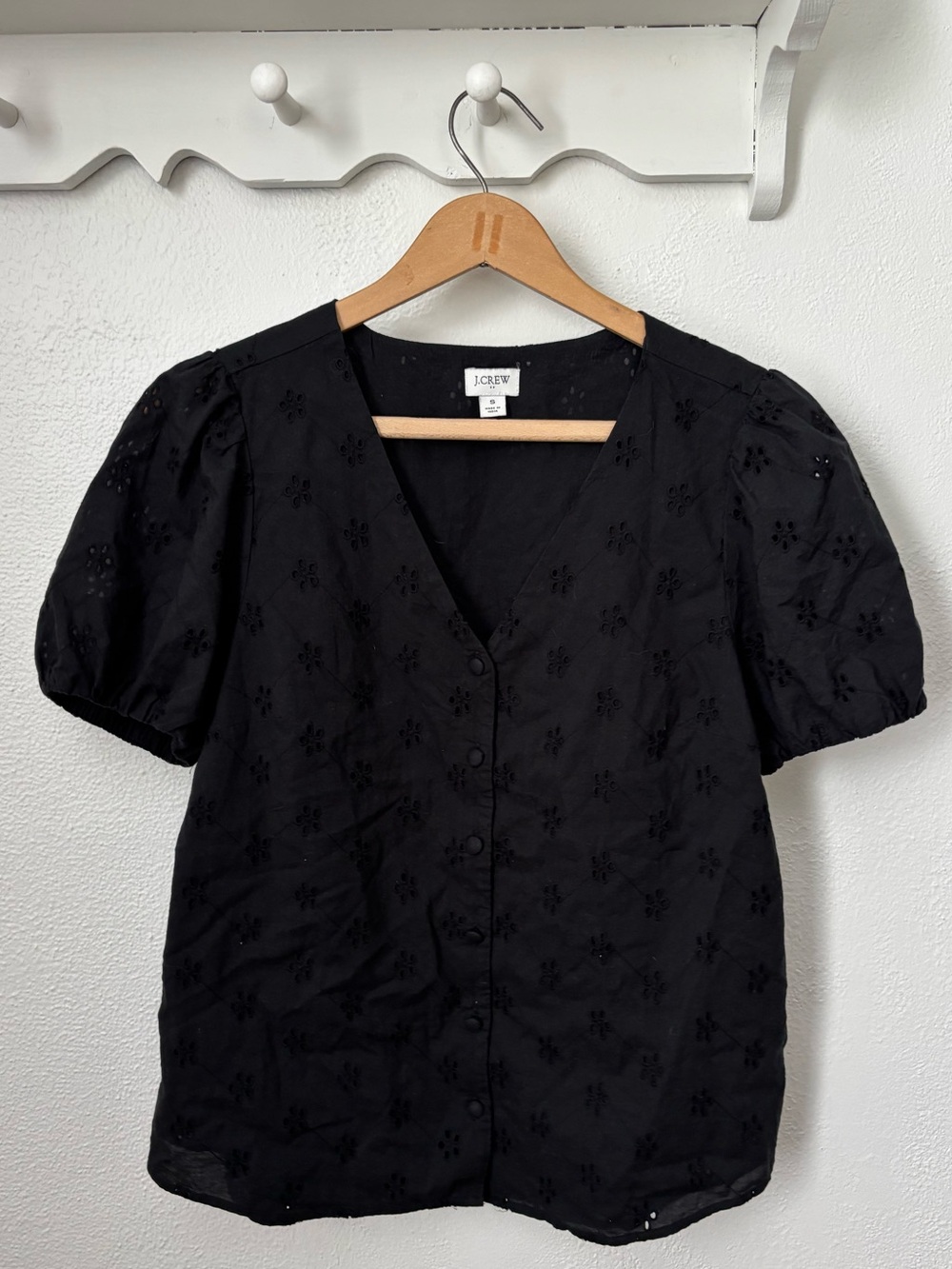 J.Crew Black Eyelet Puff Sleeve Blouse | Size Small